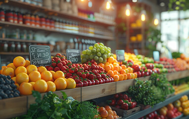 Fototapeta na wymiar Abundance of fresh fruits and vegetables in market. Generative AI
