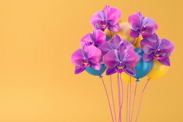 A bunch of balloons with colorful flowers on a colorful background