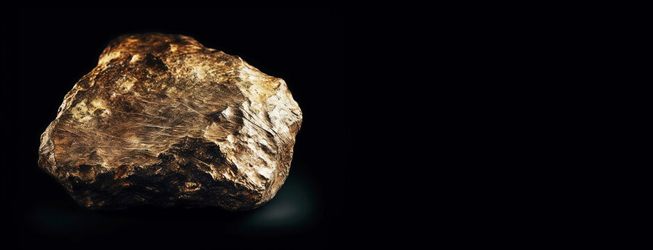 Paragonite is a rare precious natural stone on a black background. AI generated. Header banner mockup with space.