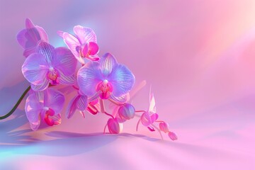 close up of a bunch of pink orchids on a colorful background