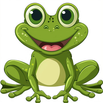 smiling green frog cartoon character isolated on white background 