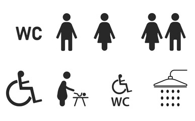 Toilet icon set.
Men, women and disabled toilets.