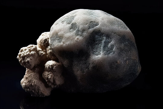 Thomsonite fossil mineral stone. Geological crystalline fossil. Dark background close-up.