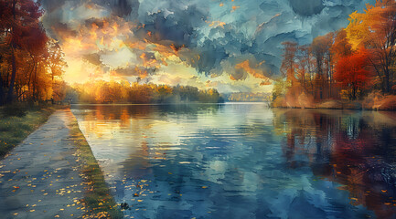 Obraz na płótnie Canvas Brushstroke Symphony: AR-Enhanced Watercolor Evokes Impressionist Masterpieces by the River