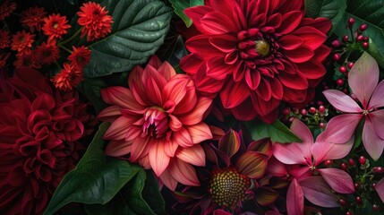 Stunning photograph showcasing vibrant red and pink flowers with foliage Vibrant image - Powered by Adobe
