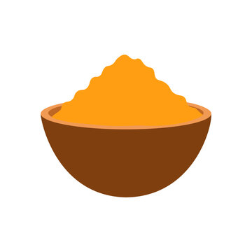 Indian Turmeric powder in bowl. Haldi Powder isolated in white background. Vector illustration graphic.