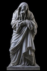 AI generated illustration of a statue of wise figure in cloak, head tilted