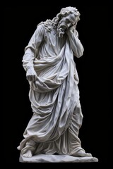 AI generated illustration of a sculpture of a man in contemplation, hand on face