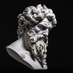 AI generated illustration of a marble bust of a sculpture with curly hair