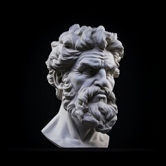 AI generated illustration of a white marble bust with a beard and long hair