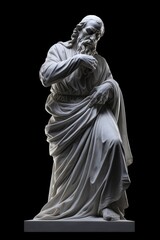 a statue of jesus holding his face up with a bible in his hands