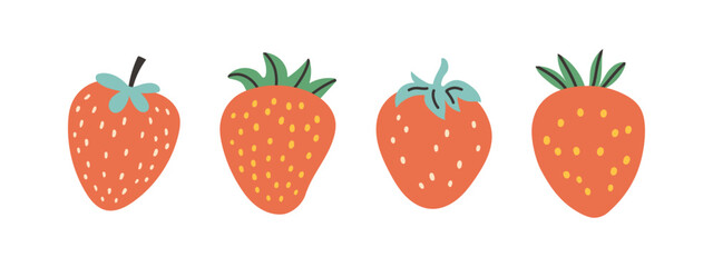 Set of abstract vector strawberry. Simple strawberry. Tropical fruit collection design for interior, poster, banner. 