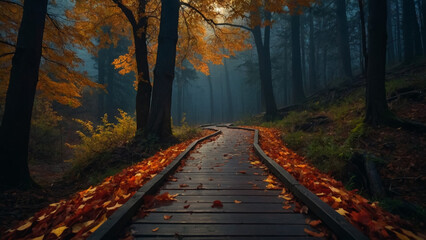 Naklejka na ściany i meble stairs in an autumn forest 