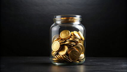 Glass Jar Filled with Coins and Money for Savings and Finance