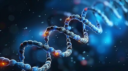 A luminous DNA double helix in vibrant blue hues symbolizing biotechnology and genetic research.