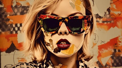Pop art portrait of anger girl with sunglasses. - 790691719