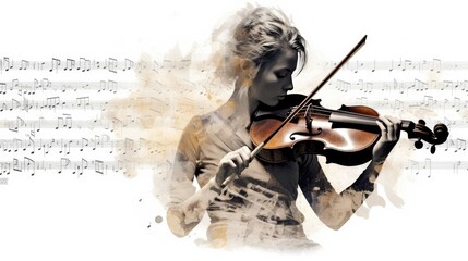Musician and music notes. Double exposition concept.