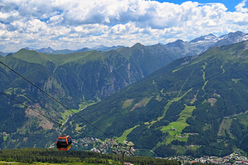 Cable car on Stubnerkogel mountain Bad Gastein Austria aerial view