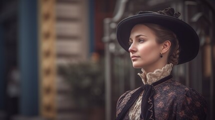 Portrait of a beautiful woman. Retro victorian background.