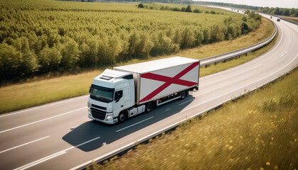 An Alabama-flagged truck hauls cargo along the highway, embodying the essence of logistics and transportation in the Alabama