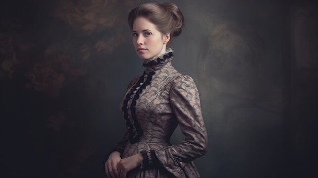 Portrait of a beautiful woman. Retro victorian background.