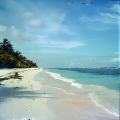 Unspoiled beauty: idyllic beach with soft white sands and crystal-clear waters. Tranquil paradise