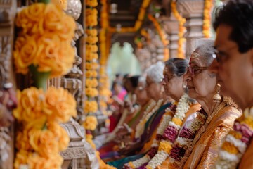 Obraz premium A photograph of devotees visiting temples and participating in special prayers and ceremonies dedicated to Lord Vishnu and Goddess Lakshmi on Akshaya Tritiya