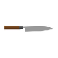 Gyuto Japanese Chef's Knife flat design vector illustration isolated on white background. A traditional Japanese kitchen knife with a steel blade and wooden handle.