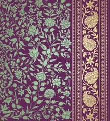 wedding card design, traditional paisley floral pattern , royal India	