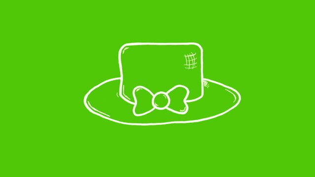 Cartoon hat icon isolated on green background. 4K Video motion graphic animation.