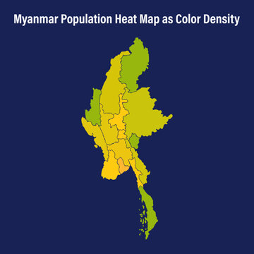 Myanmar Population Heat Map as Color Density Myanmar population heat map as color density illustration
