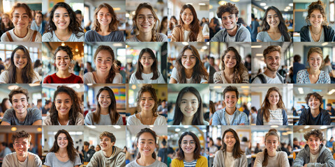 Collage of Many Smiling Students Portraits.