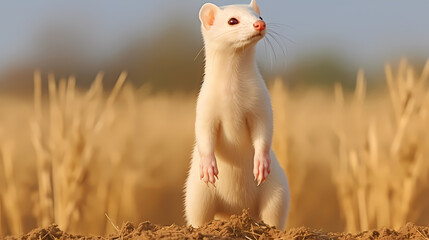 Cute white weasel - obrazy, fototapety, plakaty