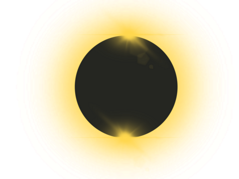 A stunning total solar eclipse with the bright corona ring visible around the blackened sun. Ideal for science, astronomy, and educational content. Transparent background