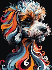 Colorful, Abstract Artwork of a Stylized Dog with Flowing Fur.