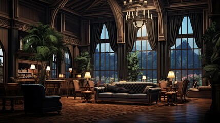 Interior of a hotel. AI generated art illustration.
