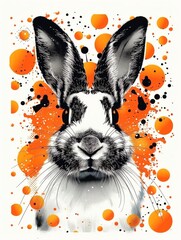 Vibrant, Colorful Bunny Illustration with Funky Orange Sunglasses. - 790696350
