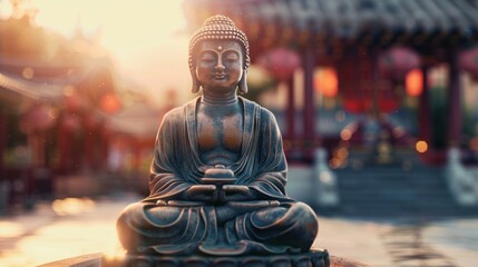 Buddha is revered as a spiritual teacher and the founder of Buddhism, known for his teachings on enlightenment, compassion, and inner peace. - obrazy, fototapety, plakaty