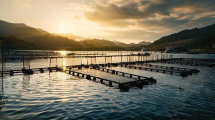 Obraz premium Fish farms employ modern techniques for breeding and harvesting, ensuring sustainable practices and high-quality seafood production.