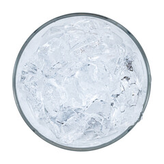 ice cubes in a glass isolated on white background with clipping path, top view