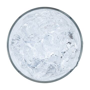 ice cubes in a glass isolated on white background with clipping path, top view