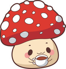 Cute Mushroom character icon set. Elements of mushroom cartoon nature plants. Mushroom cute style illustrations.