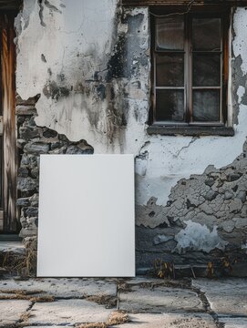 Blank Canvas Resting Against Weathered Stone Wall - Serene Artistic Inspiration
