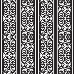 Vector damask seamless retro pattern background spiral curve cross frame chain leaf vine flower crest line. Elegant luxury black and white tone design for wallpapers, backdrops and page fill