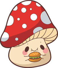 Cute Mushroom character icon set. Elements of mushroom cartoon nature plants. Mushroom cute style illustrations.