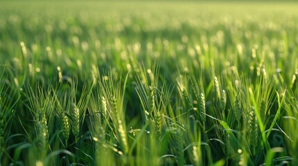 Naklejka premium Detailed Look at a Field of Green Wheat
