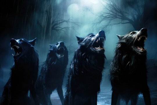  Werewolves transforming under the moonlight.