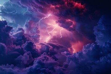 Fototapeta na wymiar Dramatic thunderstorm with lightning bolts illuminating the sky.