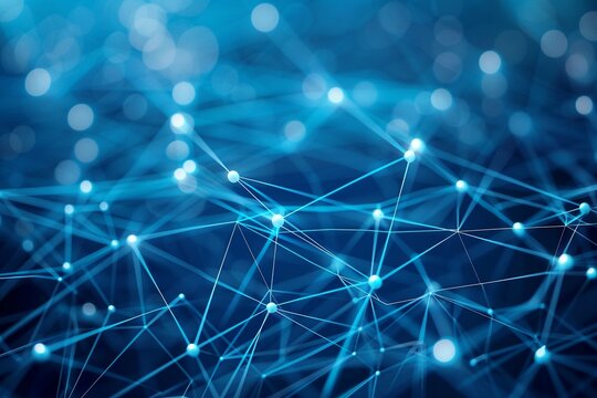 Network connection and communication concept with digital nodes and lines.