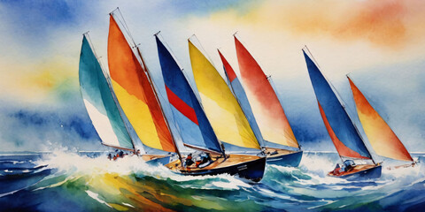 sailing in the sea - obrazy, fototapety, plakaty